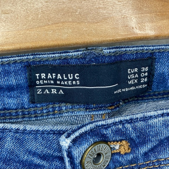 Zara Trafaluc Medium Wash Zipper Ankle Skinny Distressed Jeans - Picture 4 of 8